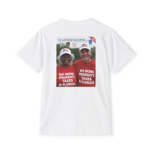 Alternative view of "No More Property Taxes in Florida" Pocket T-Shirt —  Winter 2026-OurSeniors.net